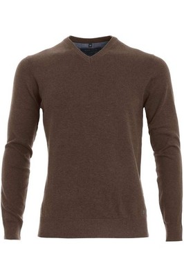 Marvelis Mens Jumper V Neck Long Sleeve Solid Brown