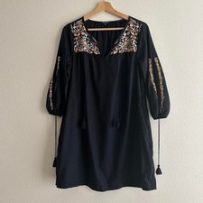 Madewell boho black embroidered peasant tunic dress/blouse size S
