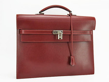 HERMES Kelly Depeches 38 Briefcase Business Bag Leather Rouge Wine Red Bordeaux