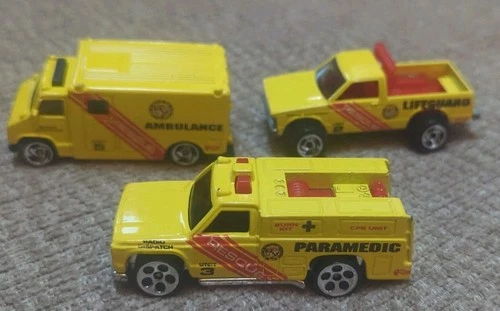 Hot Wheels ORIGINAL Yellow Paramedic Rescue Vehicles Lot Of 3  Vintage