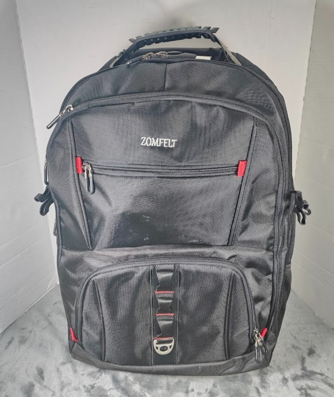 ZOMFELT Rolling Backpack Travel Backpack W/ Wheels Black & R