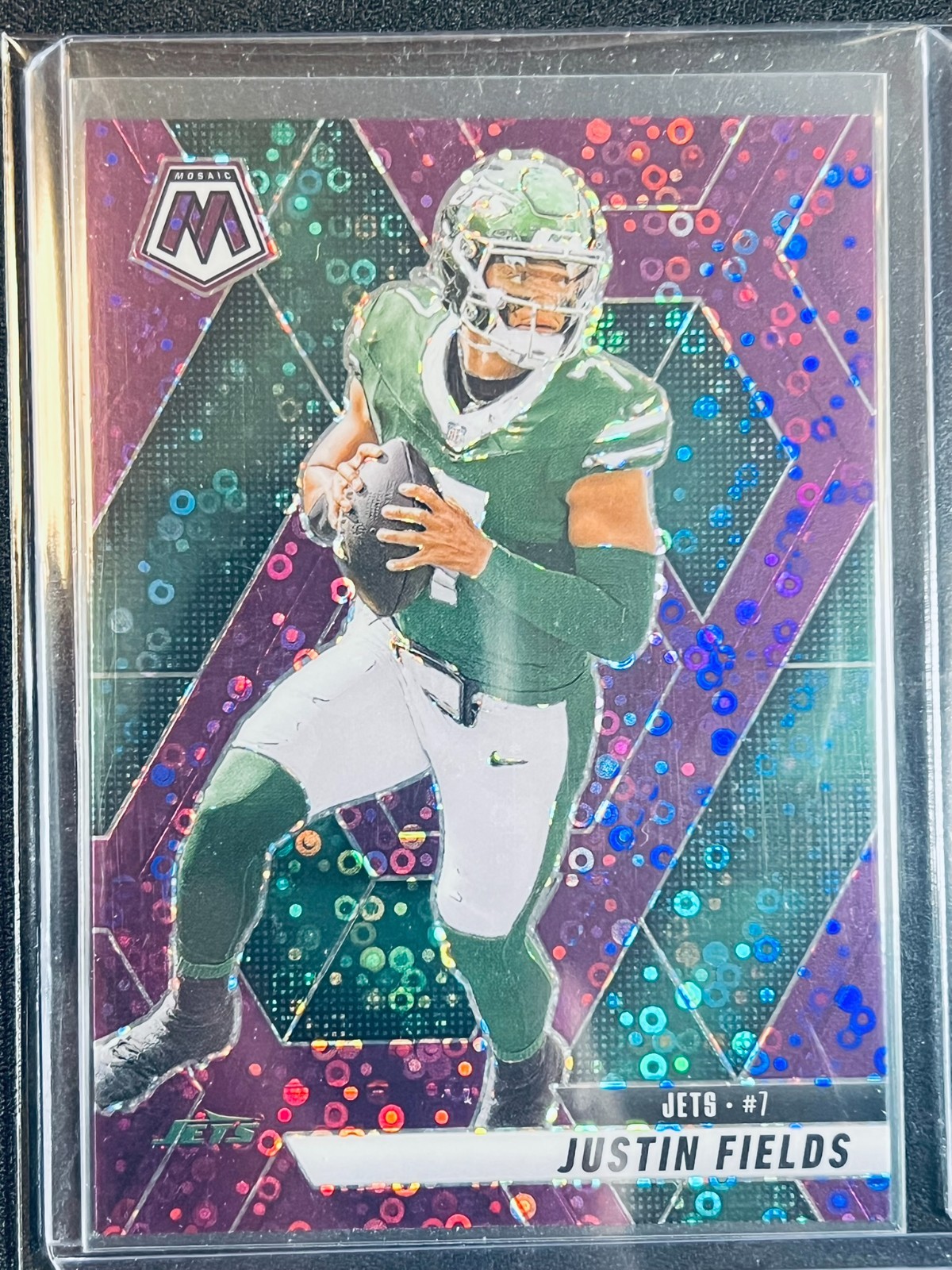 2023 Panini Mosaic No Huddle Justin Fields Purple Prizm /50 #33 Bears NY Jets