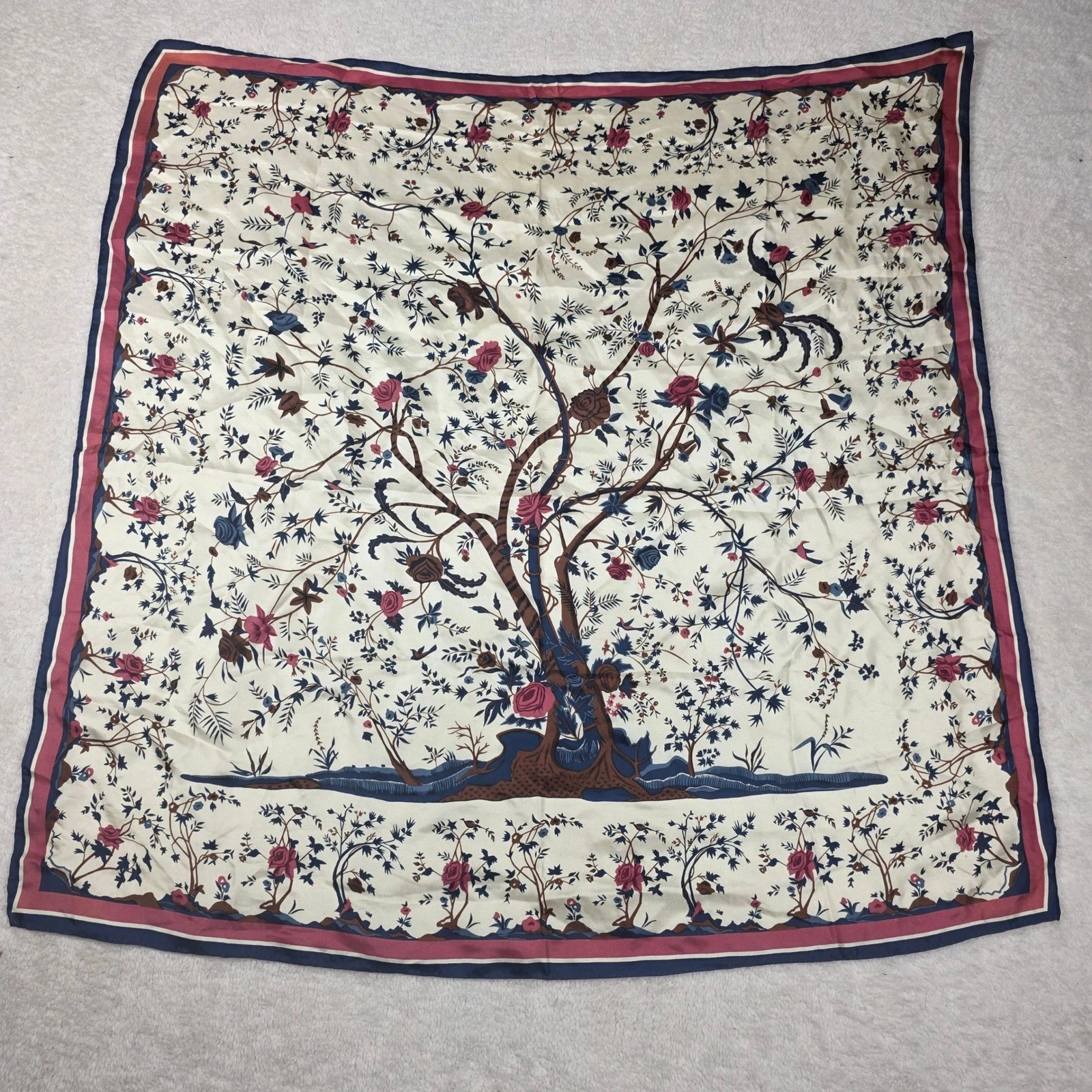Smithsonian Institution Silk Scarf Women OS Cream Tree of Life Bird Botanical