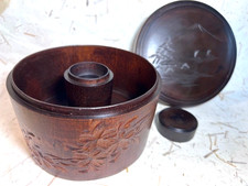 Japanese ANTIQUE Wooden Collar box w/mini button box inside, restored,VG-