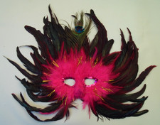 Mardi Gras Striking Hot Pink and Peacock Feather Masquerade Eye and Nose Mask