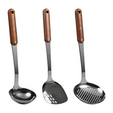 FJNATINH Stainless Steel Wok Spatula,Ladle,Skimmer Ladle Tool 14.4", Black