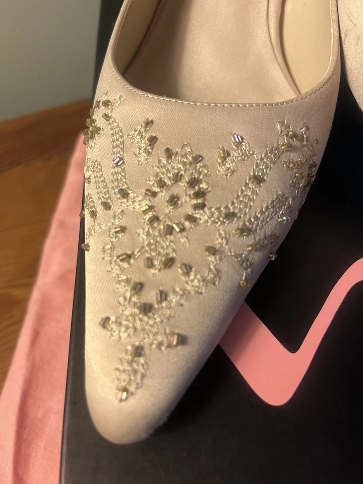 Suela de tela Nina bordada con cuentas con cordones para fiesta cóctel vacaciones talla 9,5 M Foto 3 de 4
