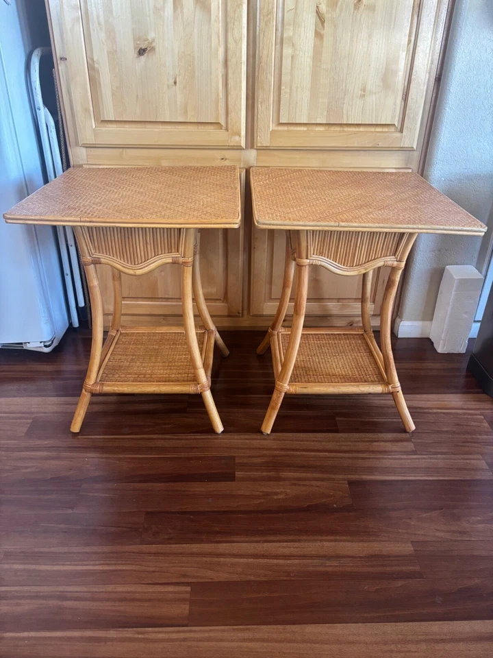 PAR Mesa auxiliar vintage de bambú Ratán mesa auxiliar soporte para plantas MCM mesa tropical Foto 4 de 4