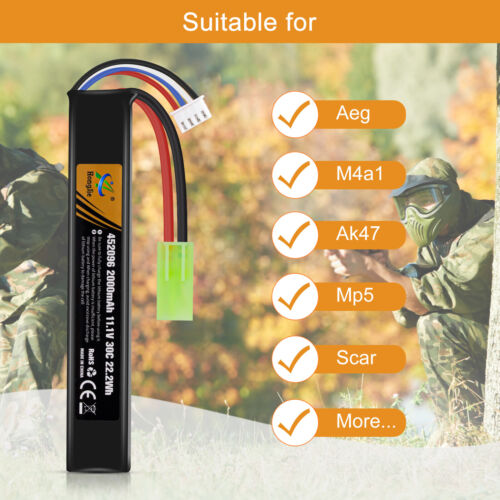 8pcs 2000mAh 11,1V Airsoft Batterie 30C Hobby LiPo Akku mit Mini Tamiya Stecker - Bild 2 von 8