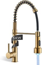 Brushed Gold LED Kitchen Faucet Single Handle Pull Down w/Sprayer Sink Mixer Tap