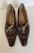 Rene Mancini Vintage Leather Square Toe Pump Brown 38.5 Kitten Heel