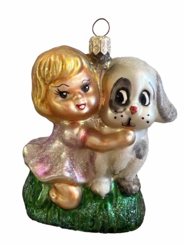 Christopher Radko Snuggle Buddies 1997 - Girl & Puppy 97-169-0 Spring Poland 5" - Picture 1 of 6