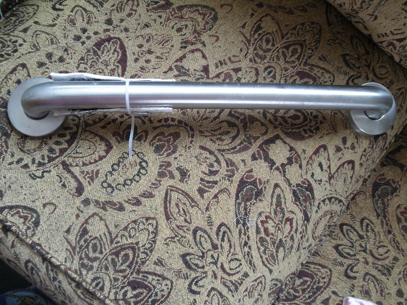 New Older Silver Long Handle Handicap Anti No Fall Bar Rail Hardware Screw 19"
