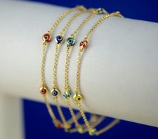 14 KARAT YELLOW WHITE GOLD EVIL EYE BRACELET , 6 AND 7.25 INCHES