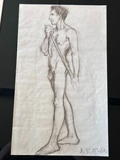 AKT EROTIK STEHENDER MANN ANTIKE BLEISTIFT ZEICHNUNG AUF PAPIER VON 1921