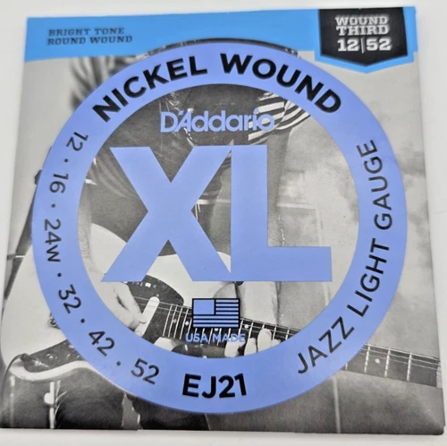 D'Addario EJ21 Jazz Light Wound Electric Guitar Strings Wound Third  12-52