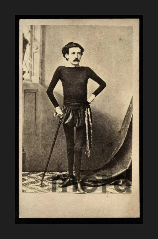A genuine 19th-century CDV (carte-de-visite) photograph of a sideshow skeleton man — the kind of eerie, one-of-a-kind curiosity Barnum himself would have hawked.