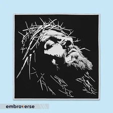 Black and White Jesus Embroidered Large Patch - Christian Apparel Accessory