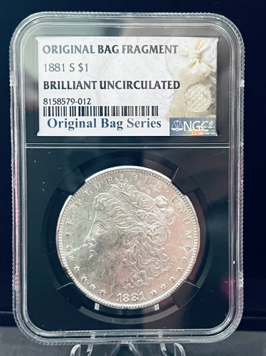 1881 S Morgan ORIGINAL BAG FRAGMENT Silver Dollar NGC BU.