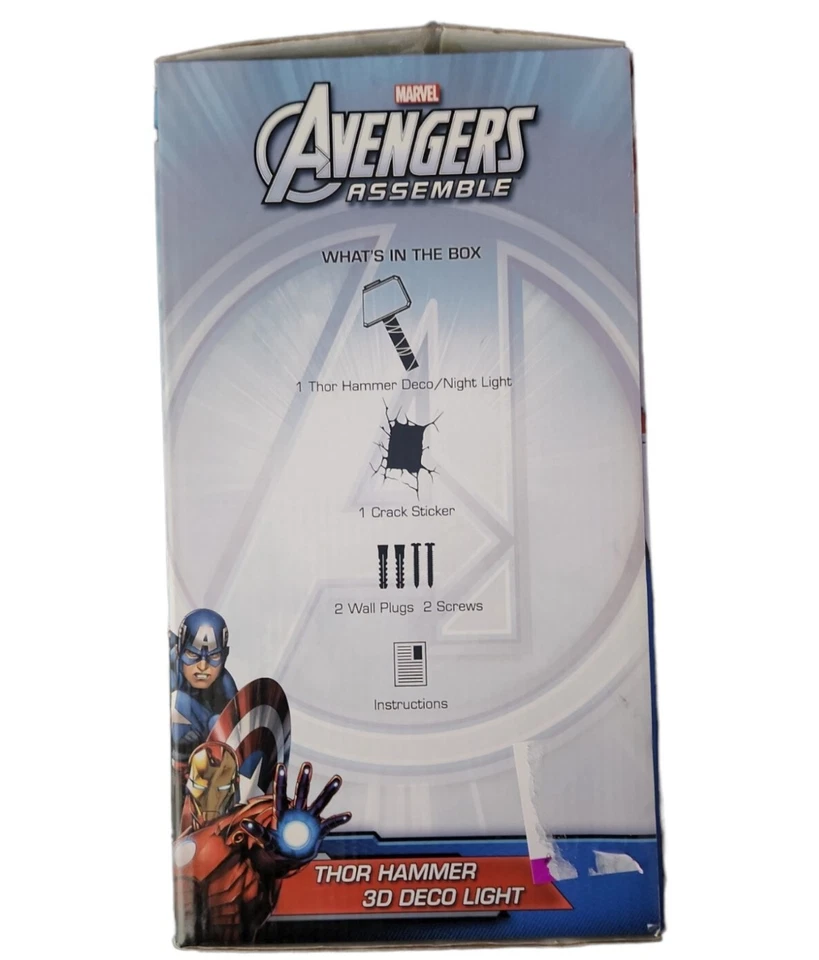Caja Abierta Thor Hammer 3D Deco Luz LED Marvel Vengadores Conjunto con Pegatina Grieta Foto 4 de 4
