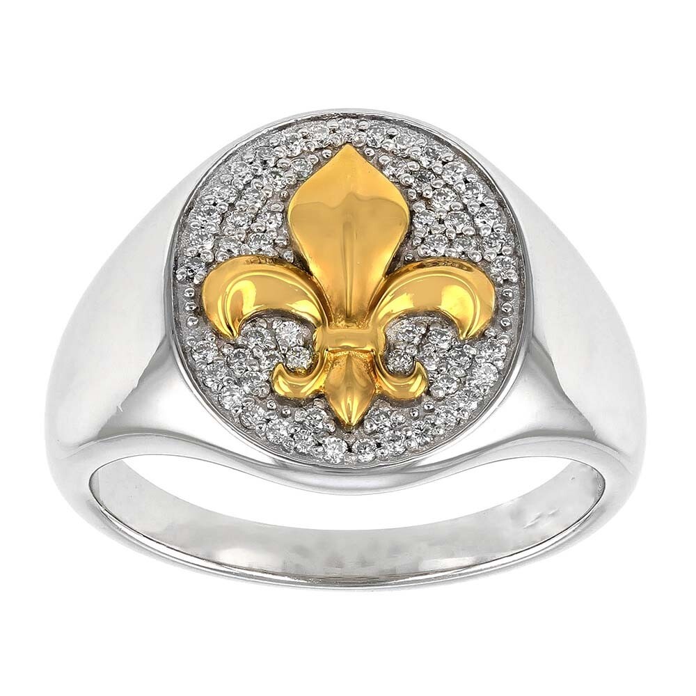 0.60Ct D/FL Moissanite 14K Two-Tone Gold Plated Fleur-de-Lis Statement Mens Ring