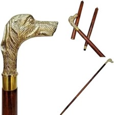 Brown Wooden Walking Stick with Brass Dog Handle, Decorative Walking Cane Gift