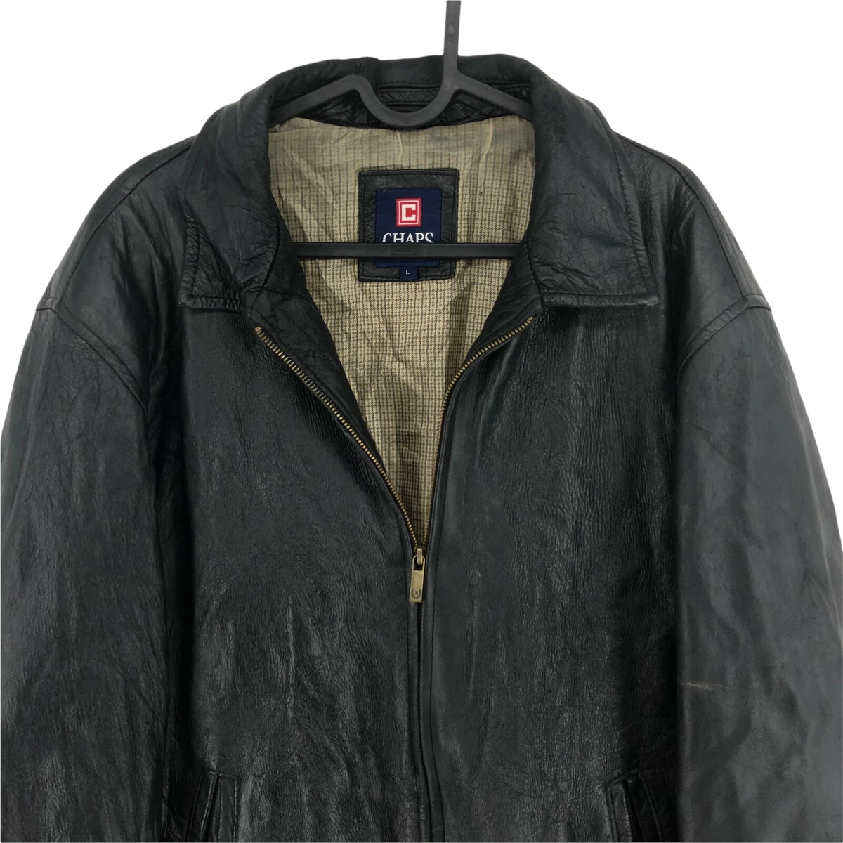 CHAPS Dark Brown Leather Jacket Coat Size L eBay
