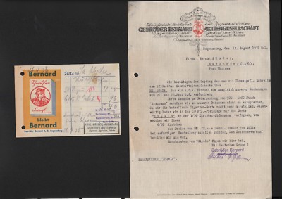 REGENSBURG, 2 x Rechnung 1939, Gebrüder Bernard AG Zigaretten-Fabriken
