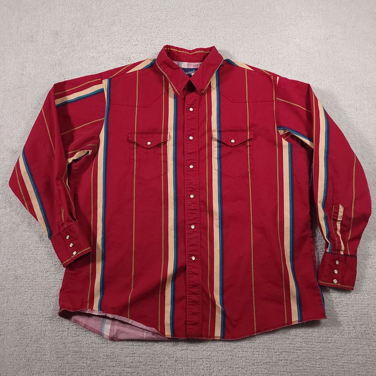 Vintage Wrangler Brush Popper Pearl Snap Shirt Mens 2XL Red Vintage Wrangler Brush Popper Pearl Snap Shirt Mens 2XL Red