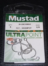 5 Pack Mustad 10121NPDT-10 Kaiju Inline Circle Hooks Size 1/0 In Line 7X Strong