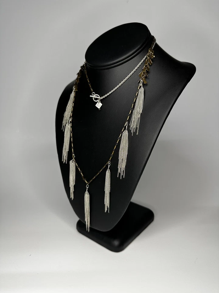 "Collar brutalista Banana Republic borla modernista plata bronce tono 32""" Foto 3 de 4