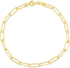 Floreo 10k Yellow Gold Paperclip Solid Link Bracelet or Anklet