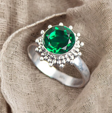Lab Created Emerald Gemstone 925 Sterling Silver Ring Handmade Jewelry Ring