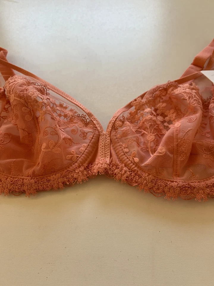 NWT! Simone Perele Sz 34C Wish Sheer Underwire Plunge Bra 12B319 Ginger Pink - Image 4 of 4