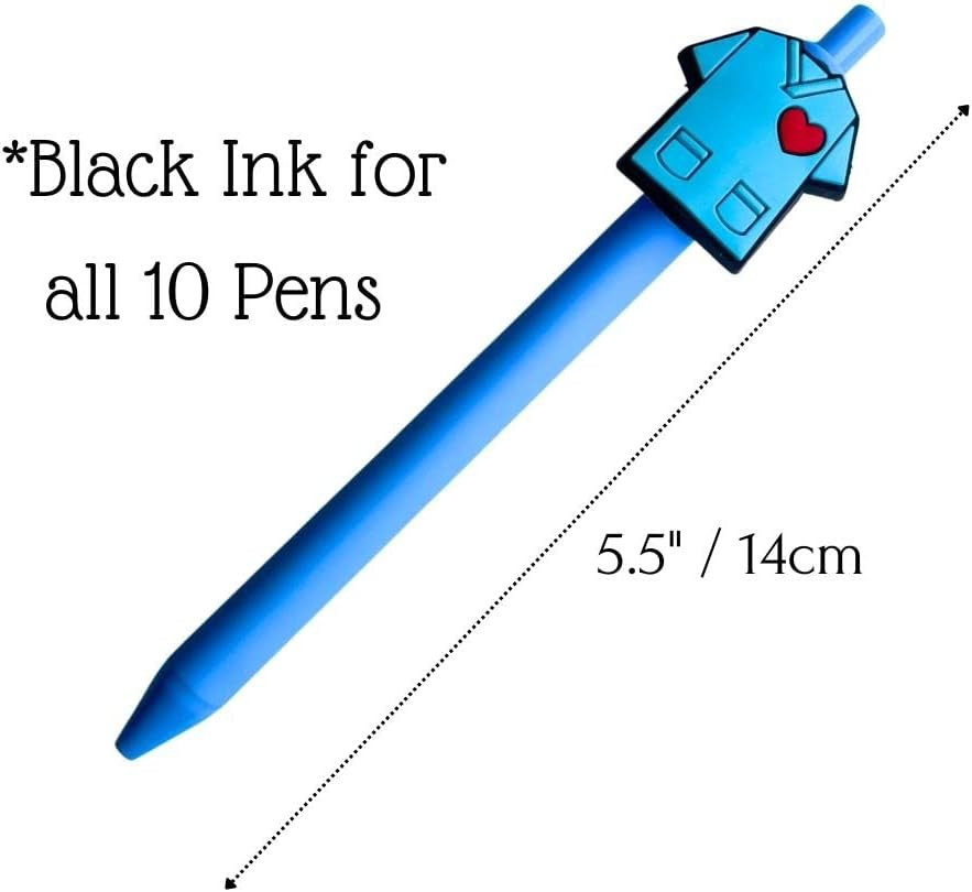 YJ PREMIUMS 10-Pack of Cute Nursing Pens with Heart, Syringe Designs in Black In