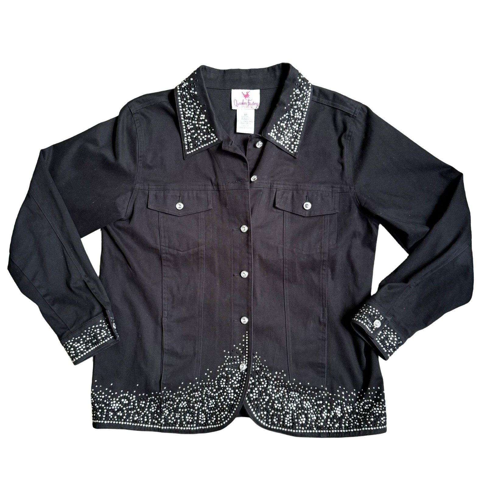 Quacker Factory Black Studded Bedazzled Jacket M Western Sparkle Cowgirl