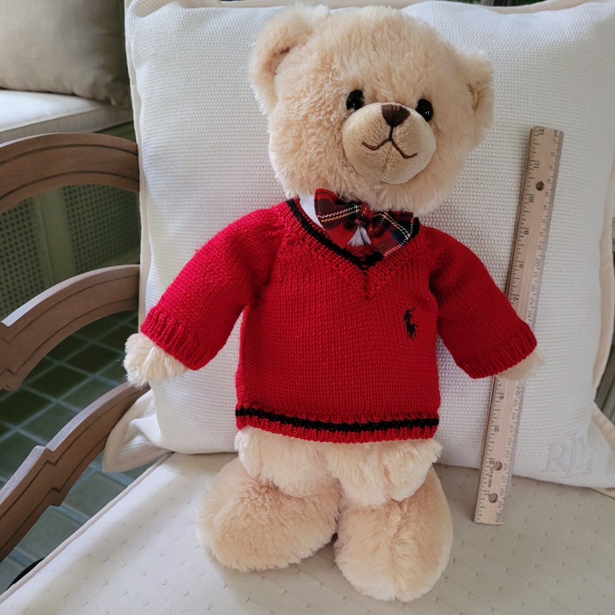 RALPH LAUREN TEDDY BEAR WEARING RED POLO SWEATER, WHITE SHIRT u0026amp; PLAID  BOWTIE | eBay
