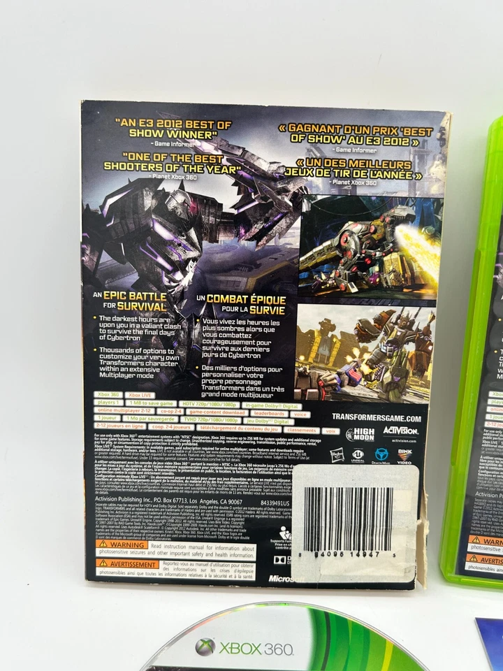 TRANSFORMERS WAR OF CYBERTRON Microsoft Xbox 360 CIB Complete Box Manual Tested - Image 3 of 4