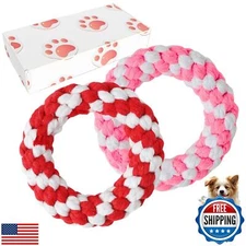 AutumnNest Woven Round Donut Pet Rope Toys Set, 2-Pack (Red and Pink) 4.8-inc