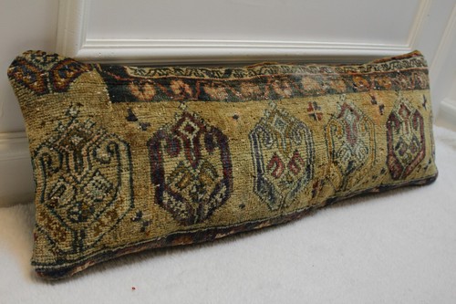 Ethnic Design Rug Pillow, Organic Wool Rug Pillow, Handmade Rug Pillow, 12x36 - Picture 4 of 11