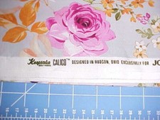 Fabric Cotton Keepsake CALICO by JoAnn Fabrics Pink Roses on Gray Background 1Yd