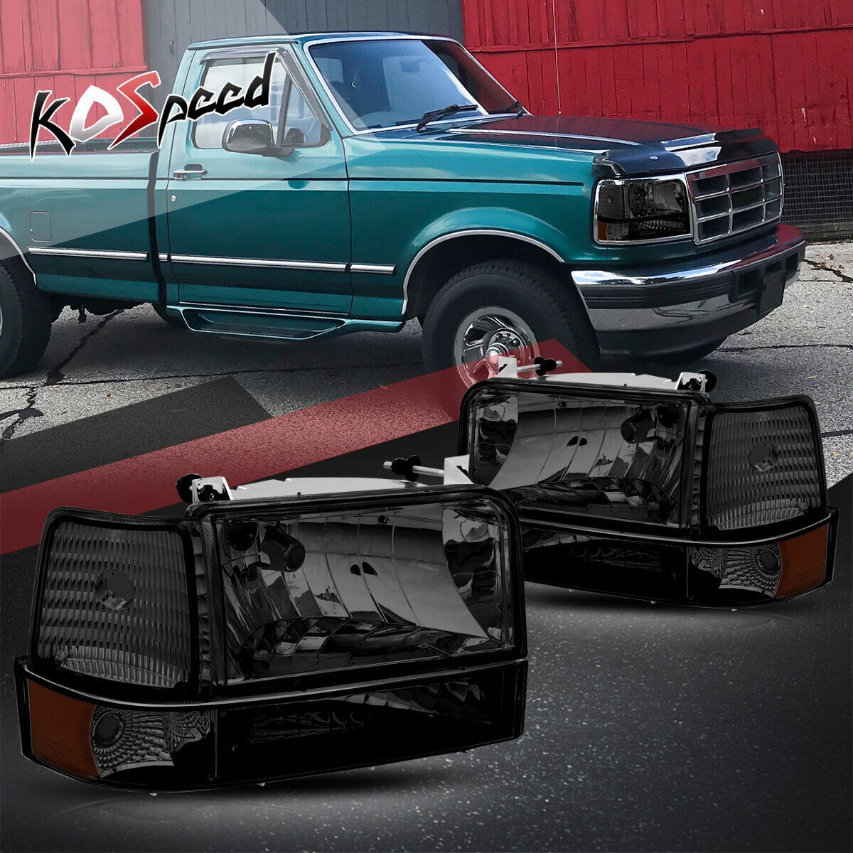 Lumen ® - Ford Bronco 1996 Black/Smoke Euro Headlights With Bumper And Corner Li - Foto 3