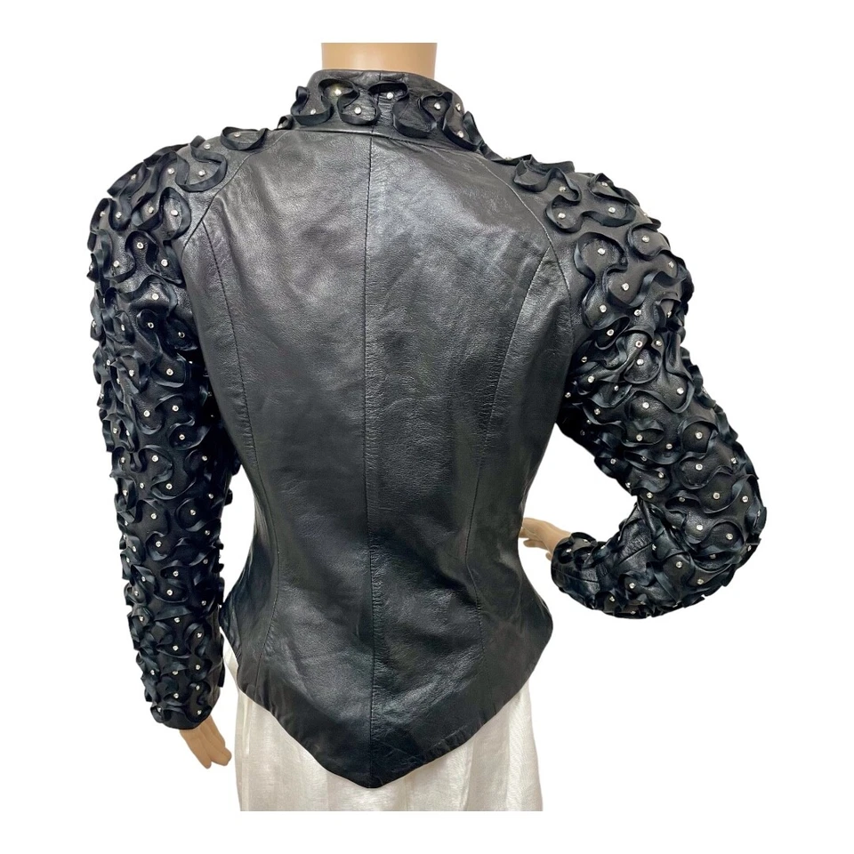 Giovinezza Moda by Rocco D'Amelio Women's Black Leather Jacket, S - Image 3 of 4