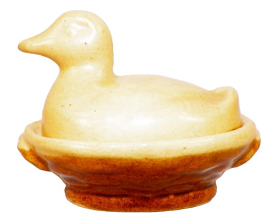 Yellowware Duck Salt on Nest Covered Animal Dish Small Antique A Beauty