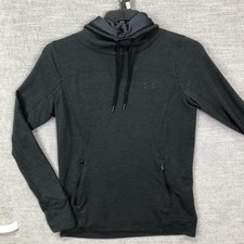 Under Armour Sweatshirt Womens Small Gray Cowl Neck Pullover Logo Zip Pockets