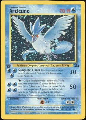 2000 Pokemon SPANISCH 1. Edition Fossil Articuno Holo 2/62 VG TRIMMED