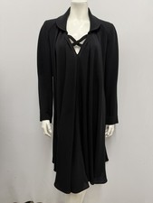 Vintage Sonia Rykiel Dress Black Wool Crepe Trapeze Style "SR" Logo Pc. Size 38