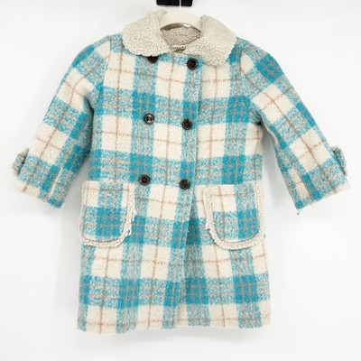 Anais & I Girls Plaid Sherpa Lined Double Breasted Wool Blend Coat Size 3T