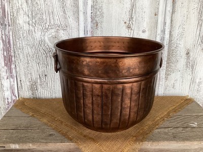 Vintage Large 10  x 10   Copper Tin Pot Or Planter With Handles