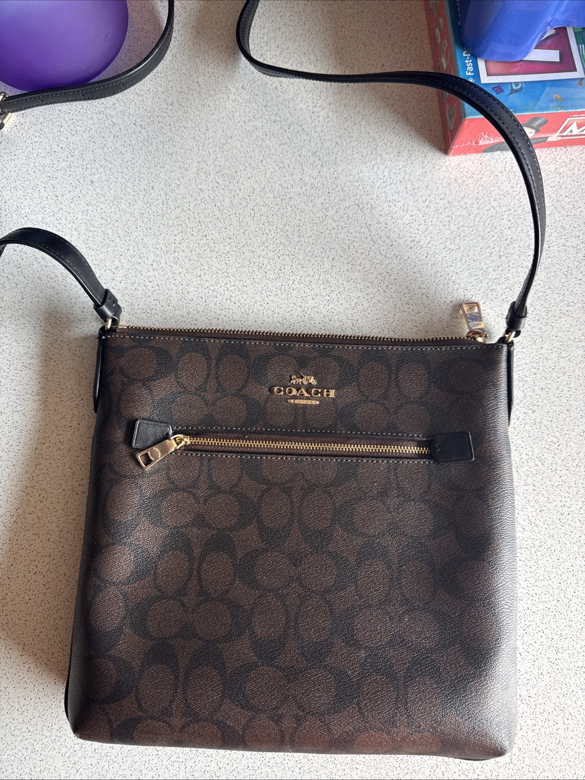 Coach Leather Crossbody Bag with Signature Print